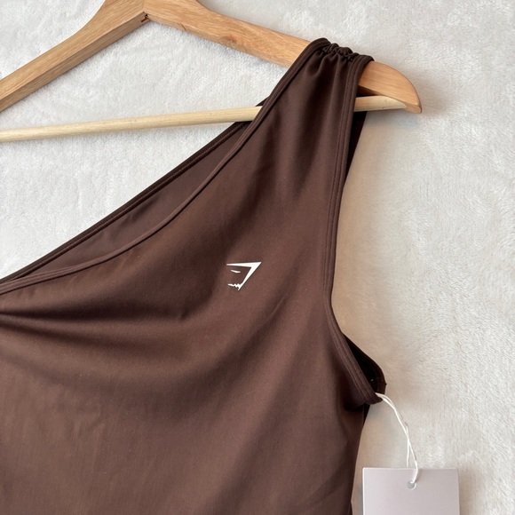 Gymshark womens brown Everyday One Shoulder Ruched Tank top size small NWT - Picture 3 of 9